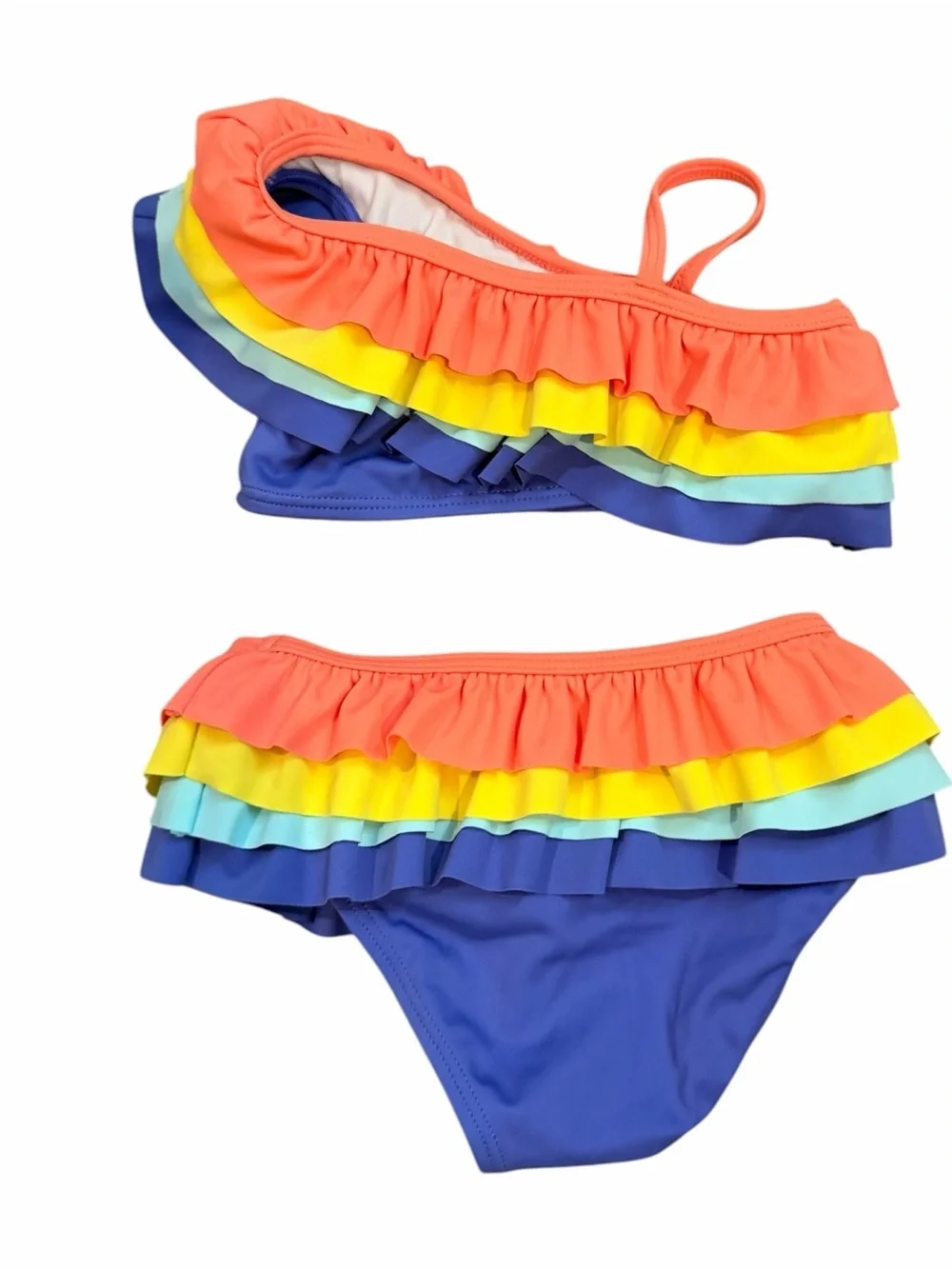 Janie and Jack Coral, Yellow, Aqua & Royal Blue Ruffle Bikini